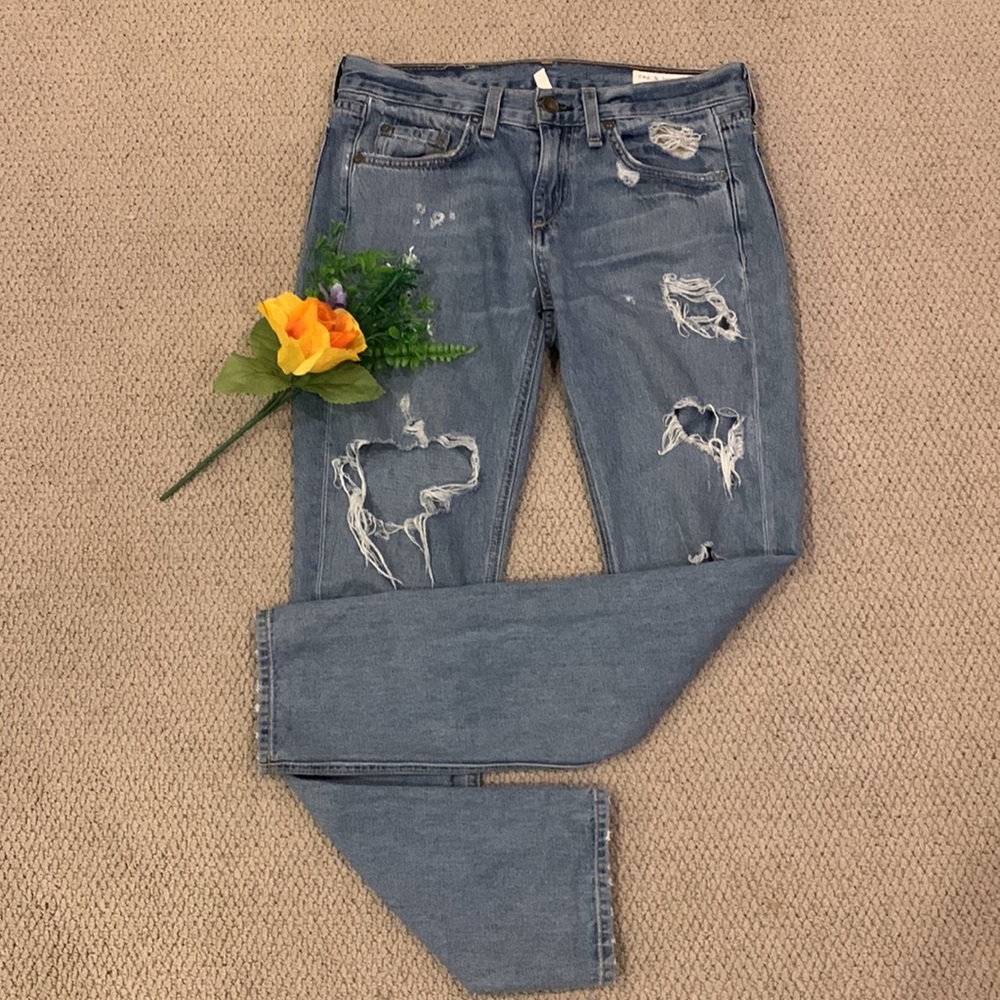 🌹Rag & Bone Jeans • Distressed boyfriend Denim Blue Jeans